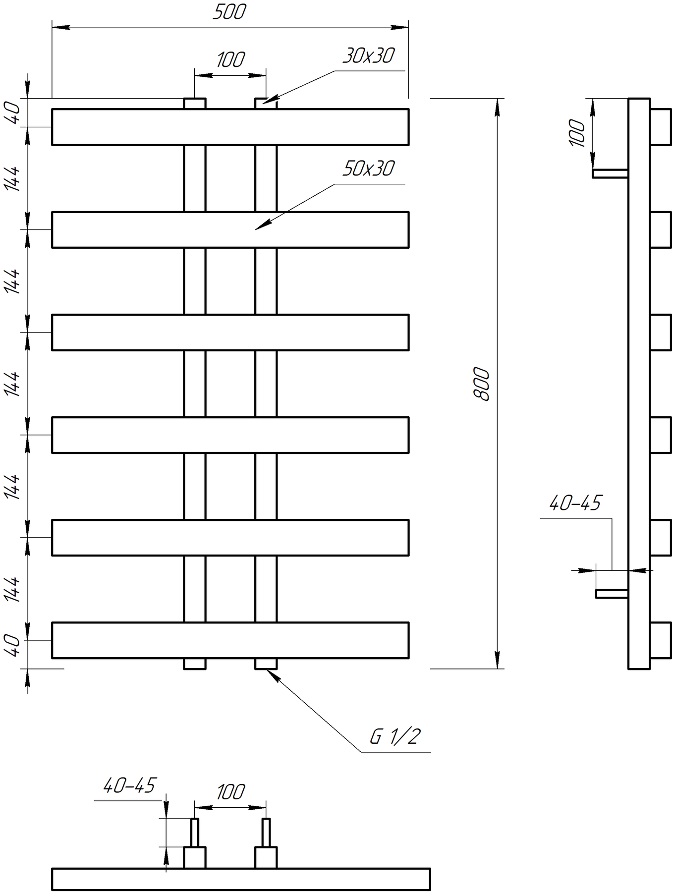 Полотенцесушитель водяной Genesis Aqua Symmetry 80x50 см Черный (GA-1501)