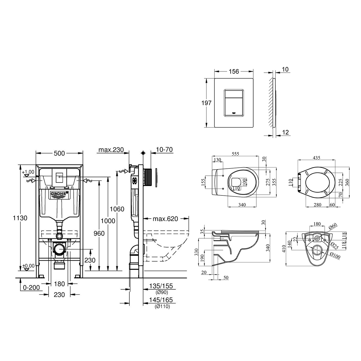 Комплект 4 в 1: Інсталяція Grohe Rapid SL 3 в 1 38772001 + Унітаз безободковий Kroner Armada WHI513636 RIMLESS з сидінням Slim Duroplast / Soft-close / Quick relase (38772001KA513636)