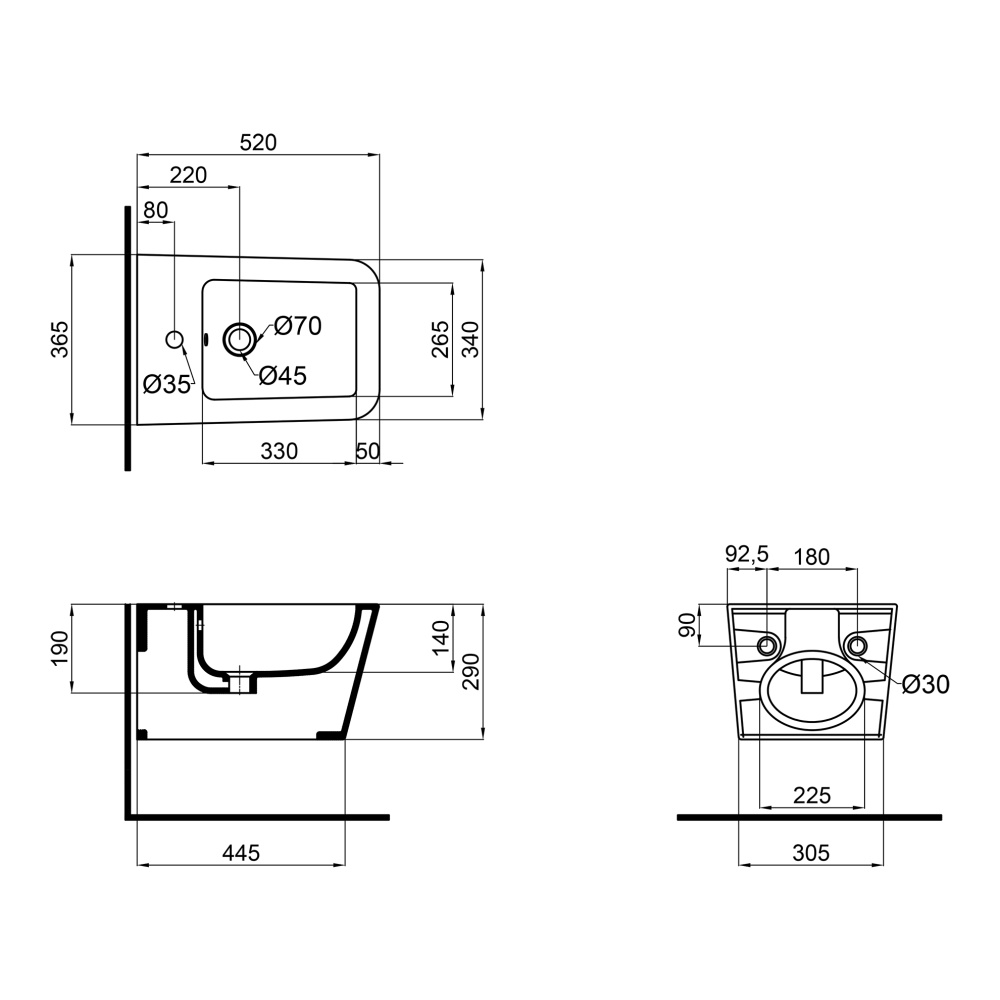 Біде підвісне Qtap Crow 520х360х290 White QT05555370W