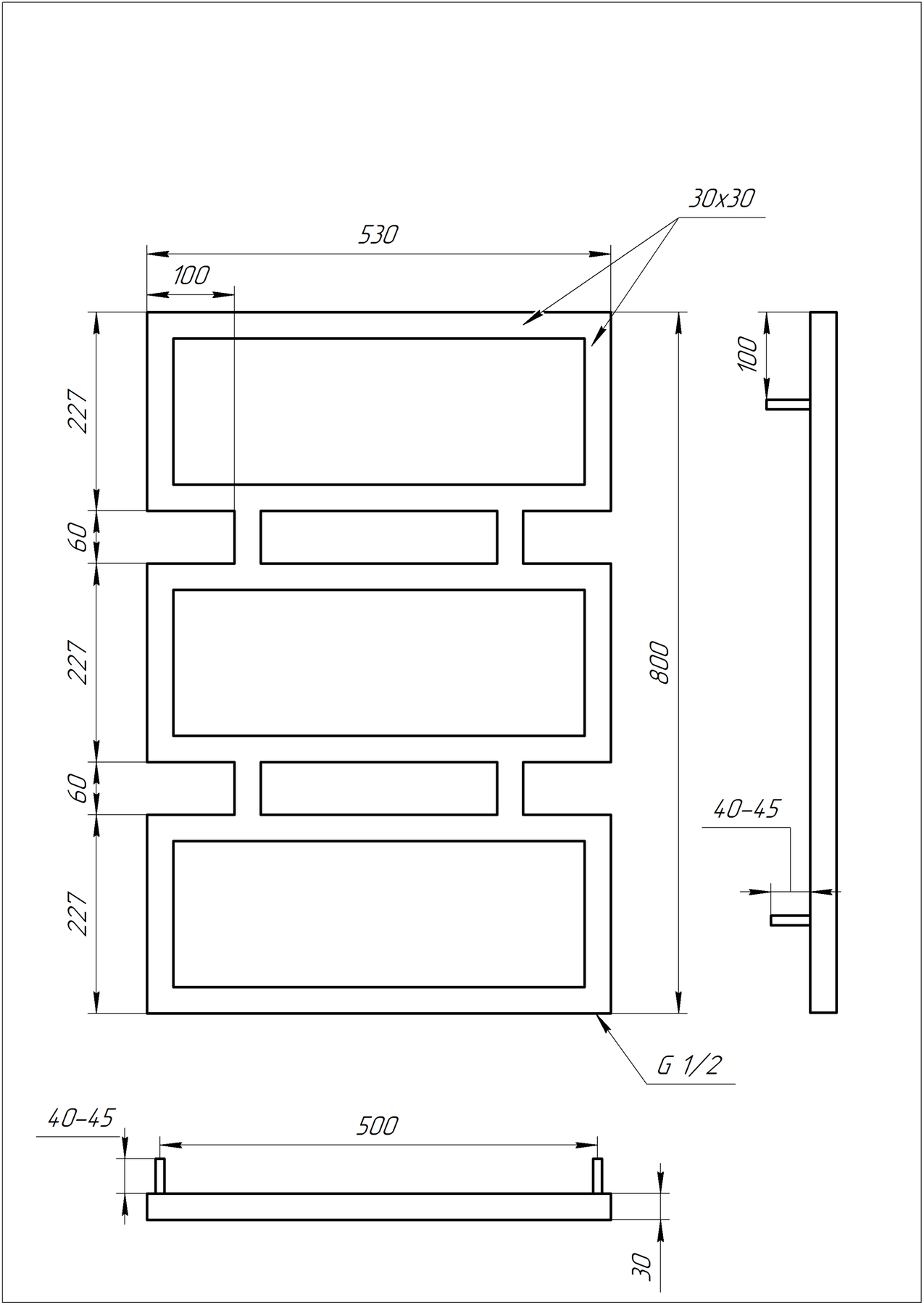 Полотенцесушитель водяной Genesis Aqua Quattro 80x53 см Черный (GA-1001)