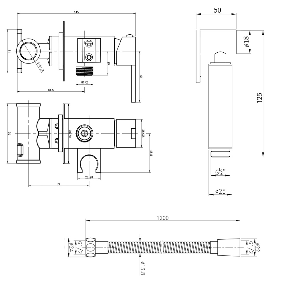 Набор для гігієнічного душу Qtap Inspai-Varius прямокутний QT259710842859NB Black Matt