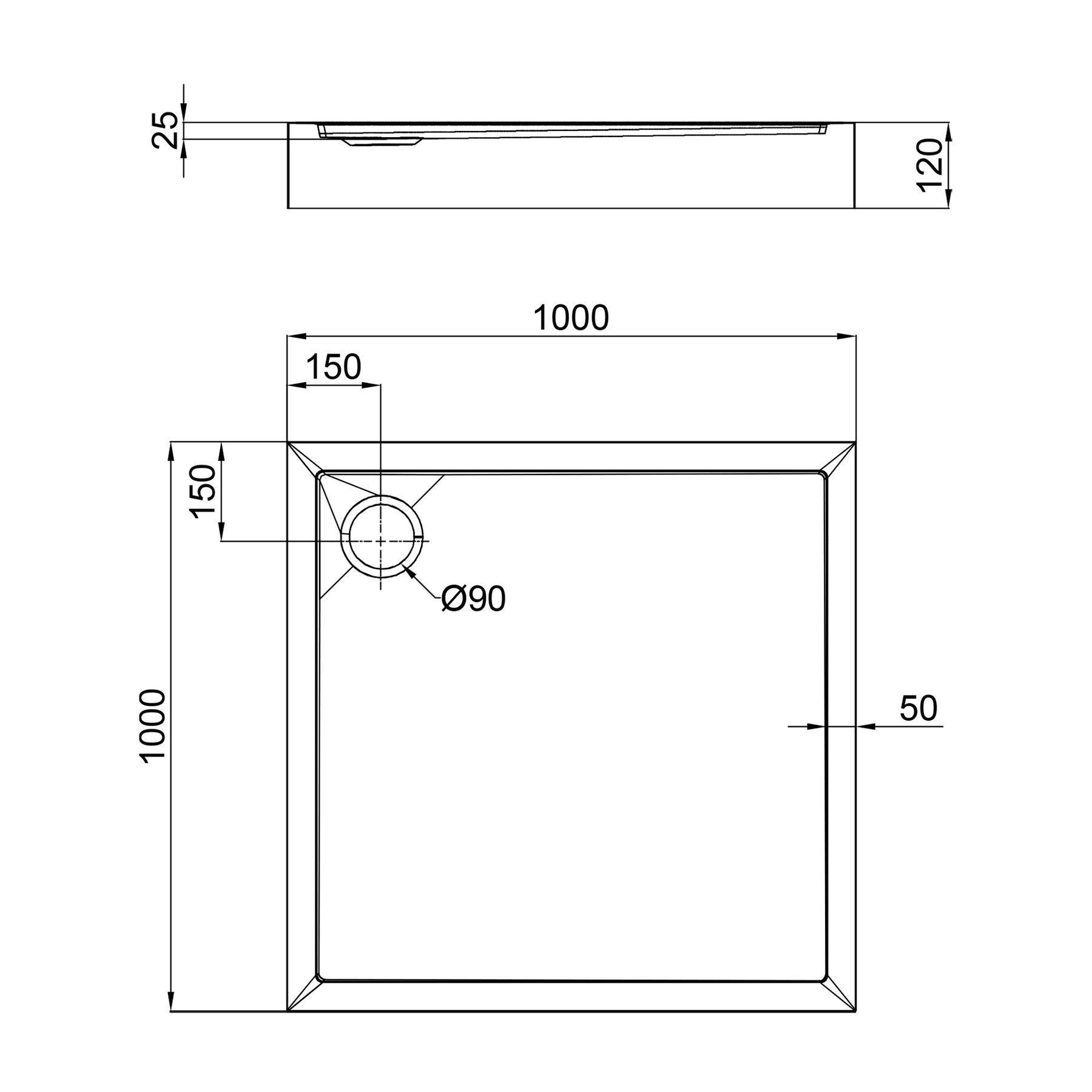 Душевой поддон Qtap Tern 301112 100x100x12 см + сифон