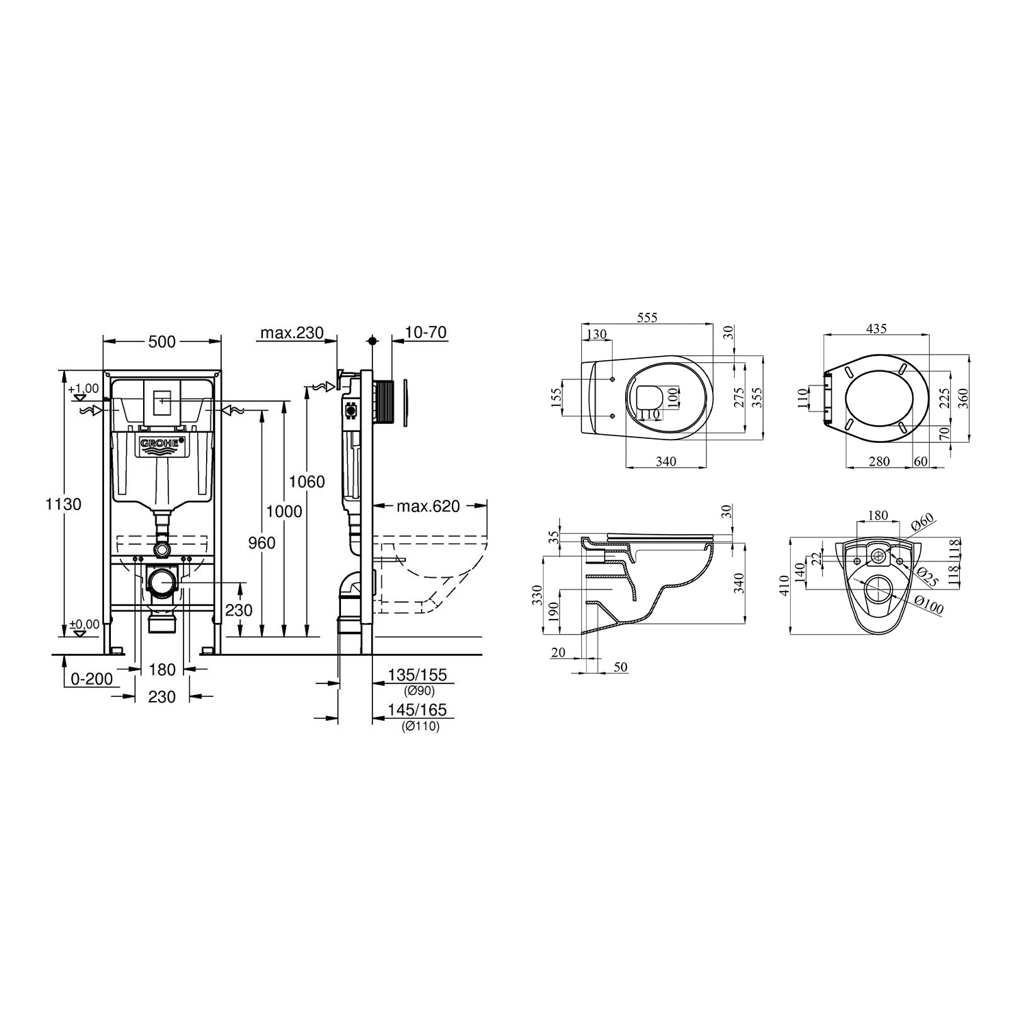 Комплект 4 в 1: Інсталяція Grohe Rapid SL 3 в 1 38772001 + Унітаз безободковий Kroner Oker WHI533536 RIMLESS з сидінням Slim Duroplast / Soft-close / Quick relase KO533536WHIR (38772001KO533536)