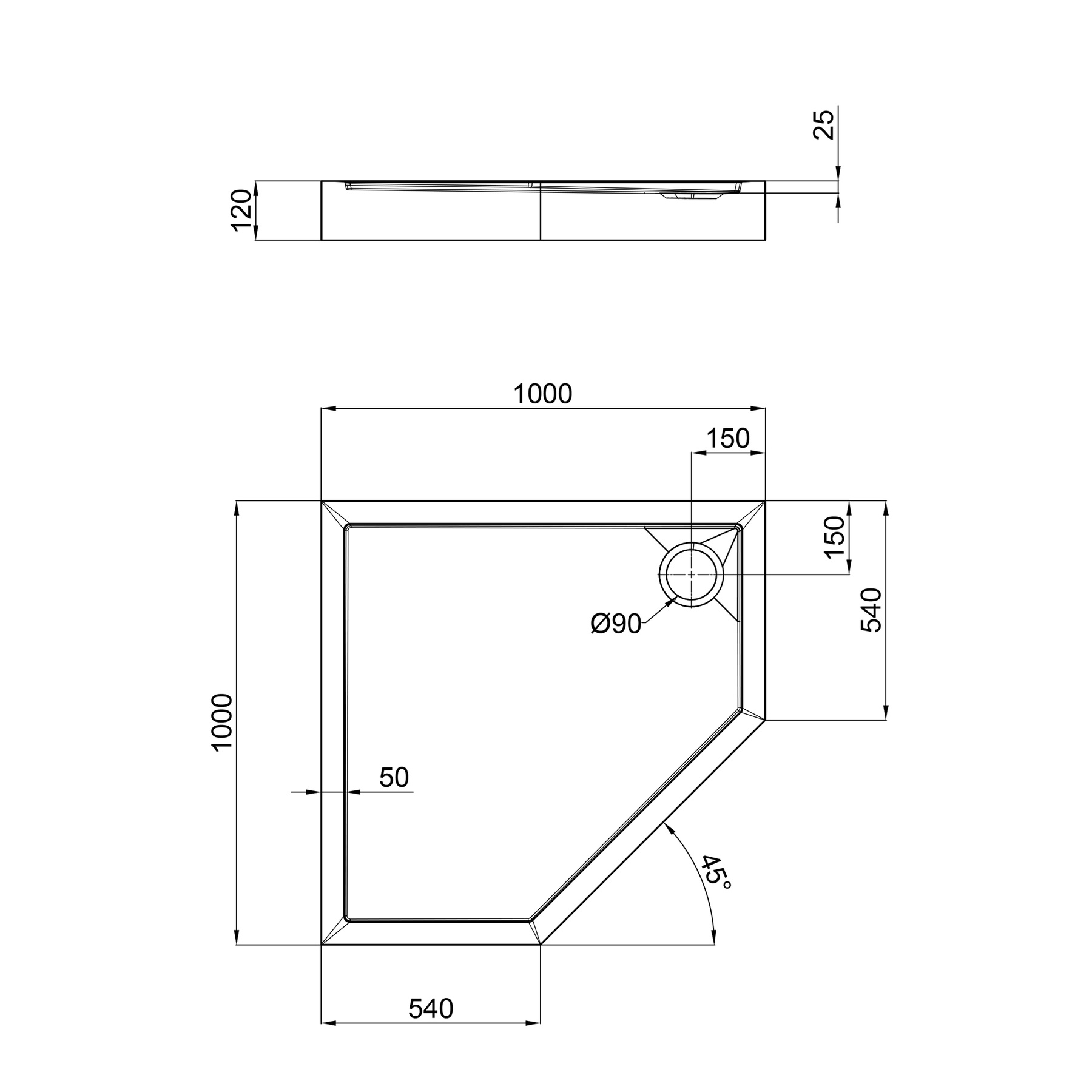 Душевой поддон Qtap Diamond 301112 100x100x12 см + сифон