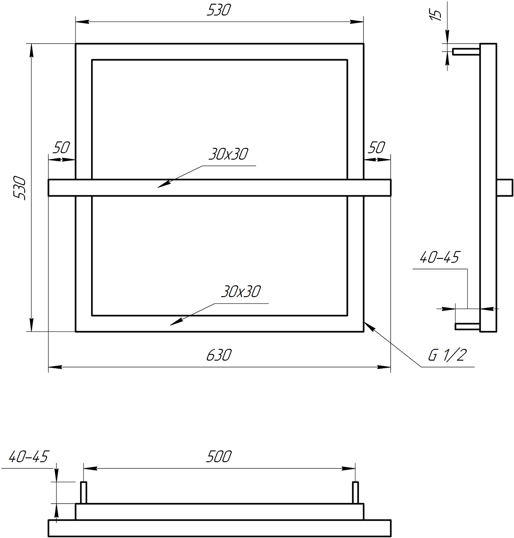 Полотенцесушитель водяной Genesis Aqua One 63x53 см Черный (GA-4701)