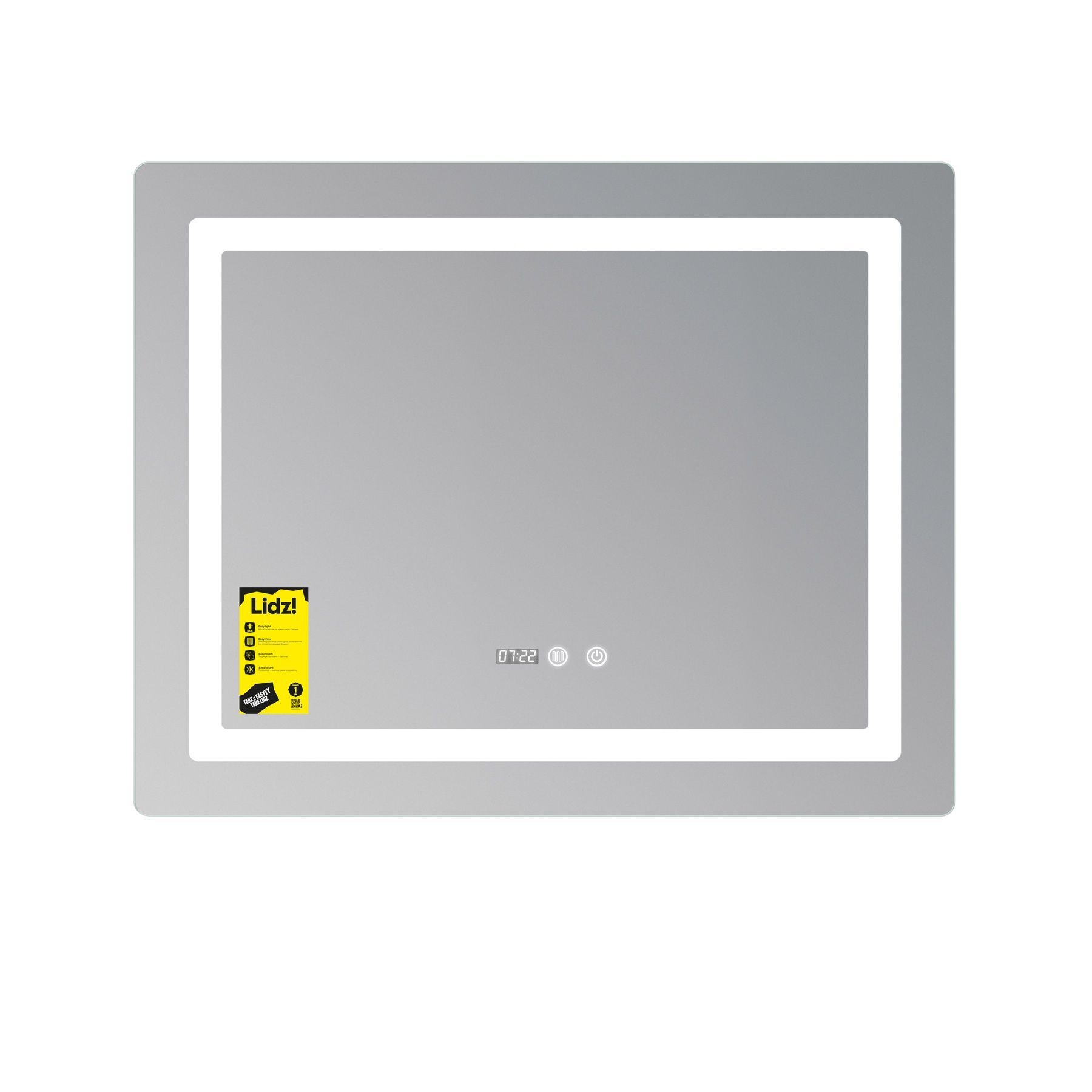 Дзеркало Lidz Kubis (KU2) 800х600 з годинником, з LED-підсвічуванням Touch, з антизапотіванням, з димером, рег. яскравості LDKU800600CL48281