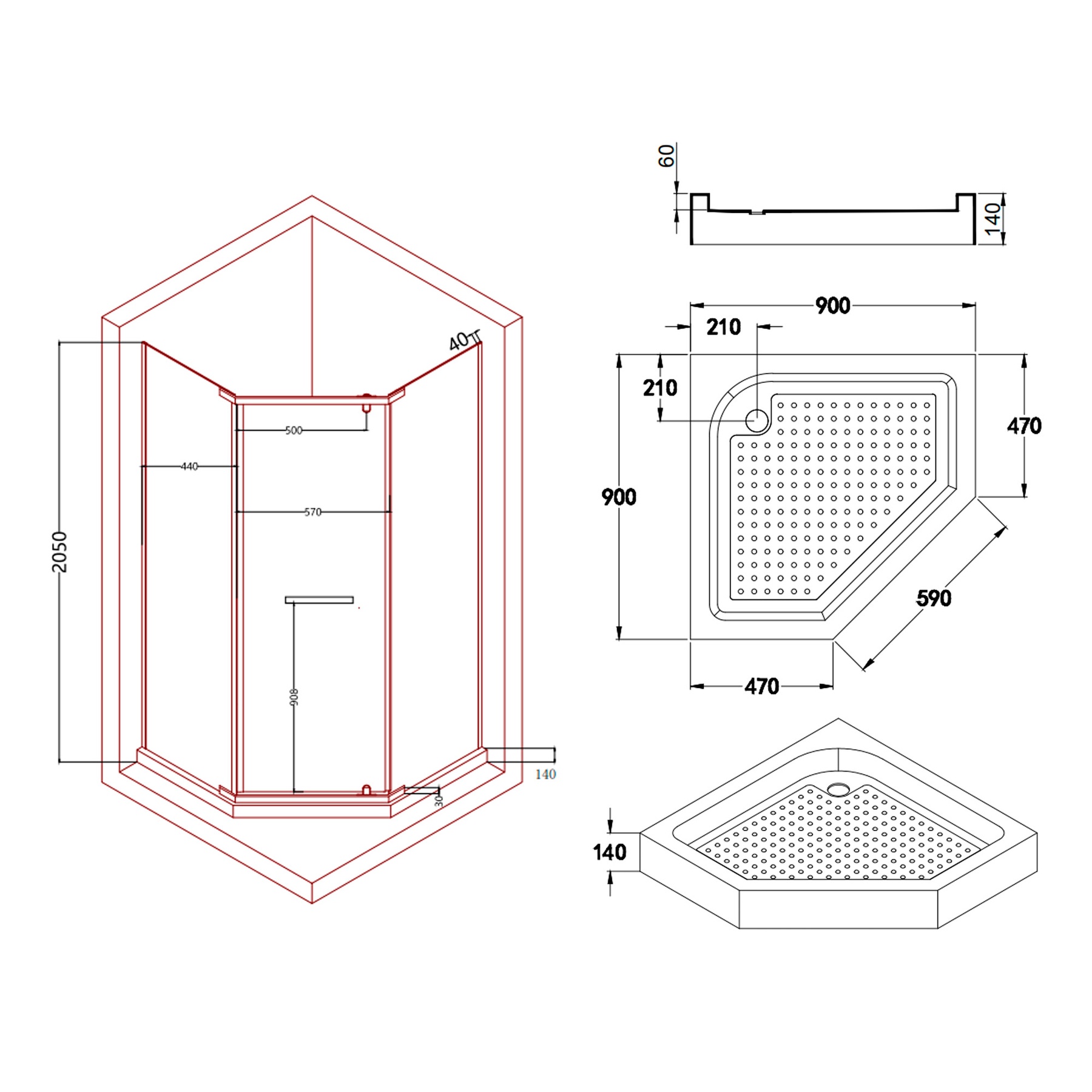 Душова кабіна Lidz Dozorca SC90x90.CRM.LOW.TR, скло прозоре 6 мм