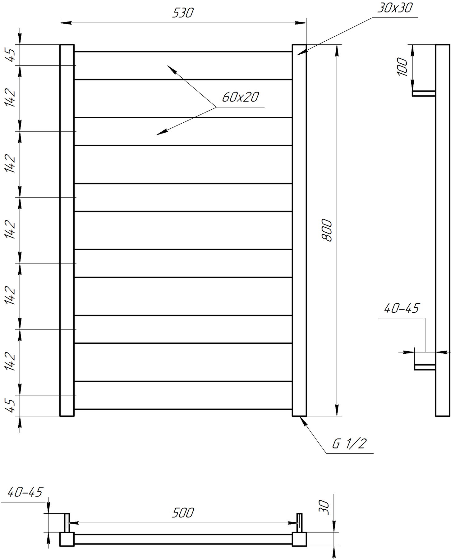 Полотенцесушитель водяной Genesis Aqua Bull 80x53 см Черный (GA-3001)