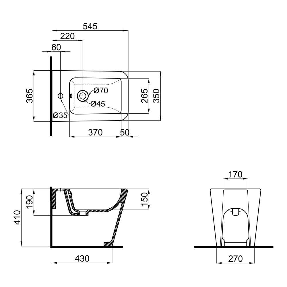 Биде напольное Qtap Crow 545х360х410 White QT05443370W