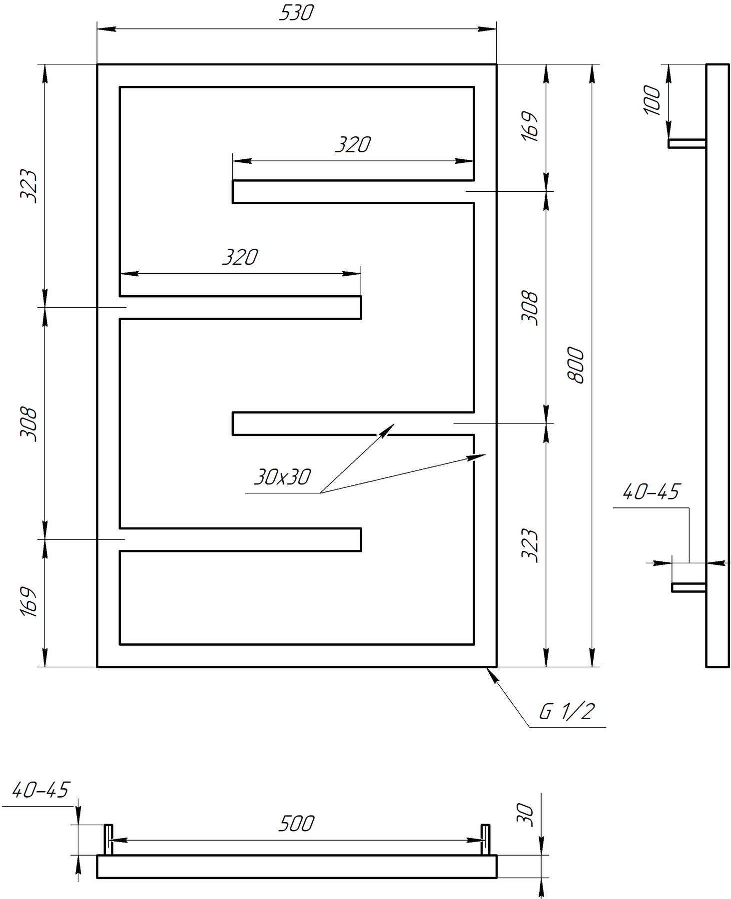 Полотенцесушитель водяной Genesis Aqua Infinite 80x53 см Черный (GA-4001)