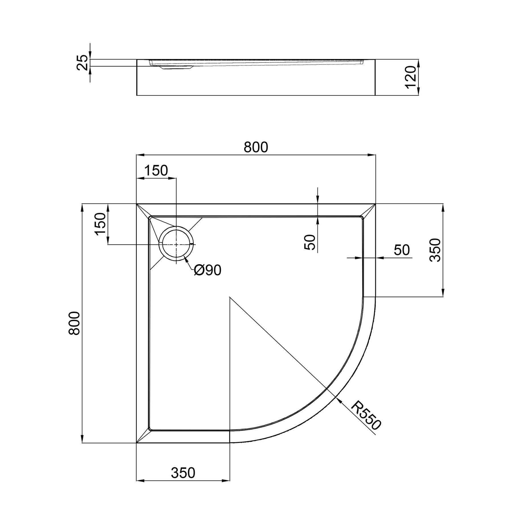 Душевой поддон Qtap Robin 308812C 80x80x12 см + сифон