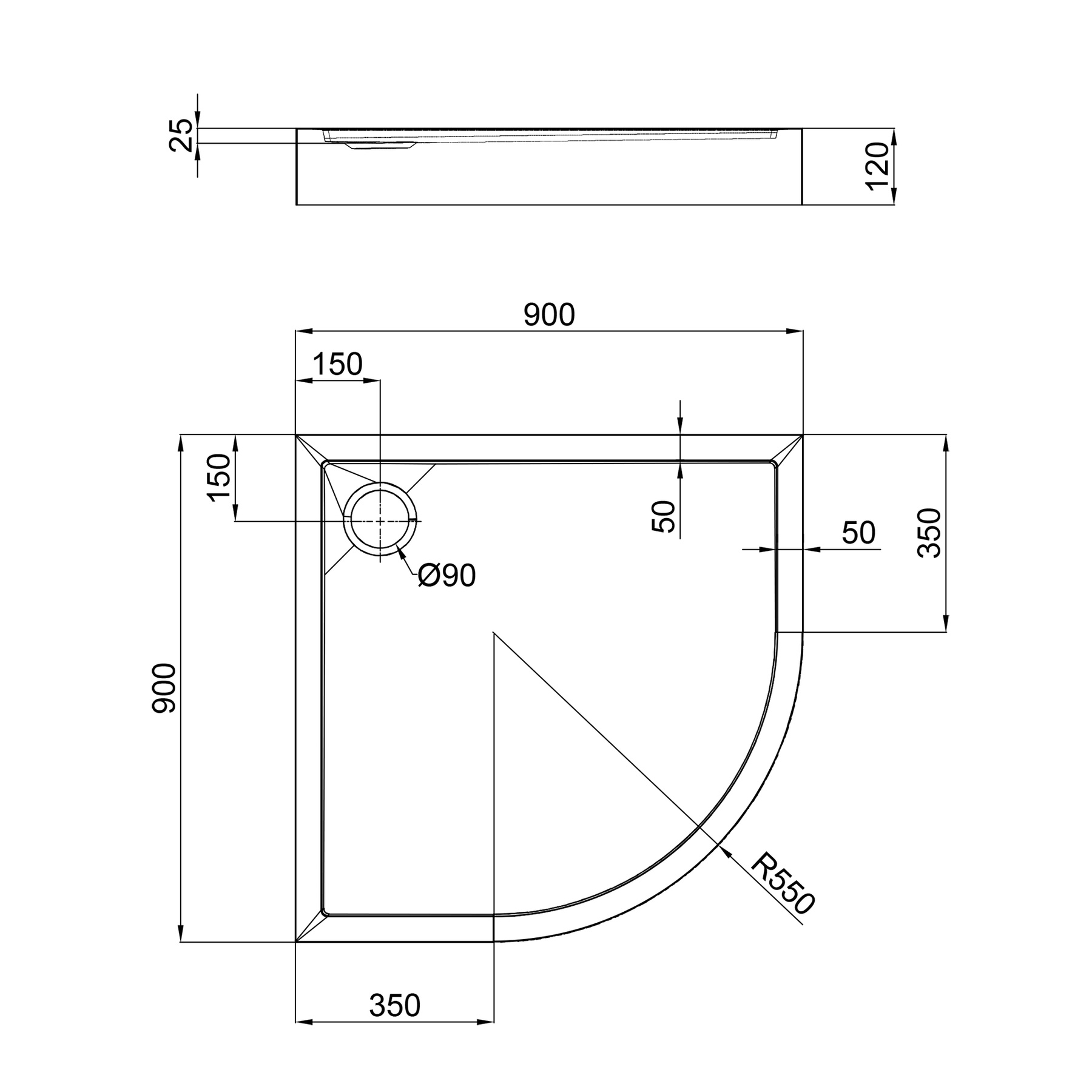 Душовий піддон Qtap Robin 309912C 90x90x12 см + сифон