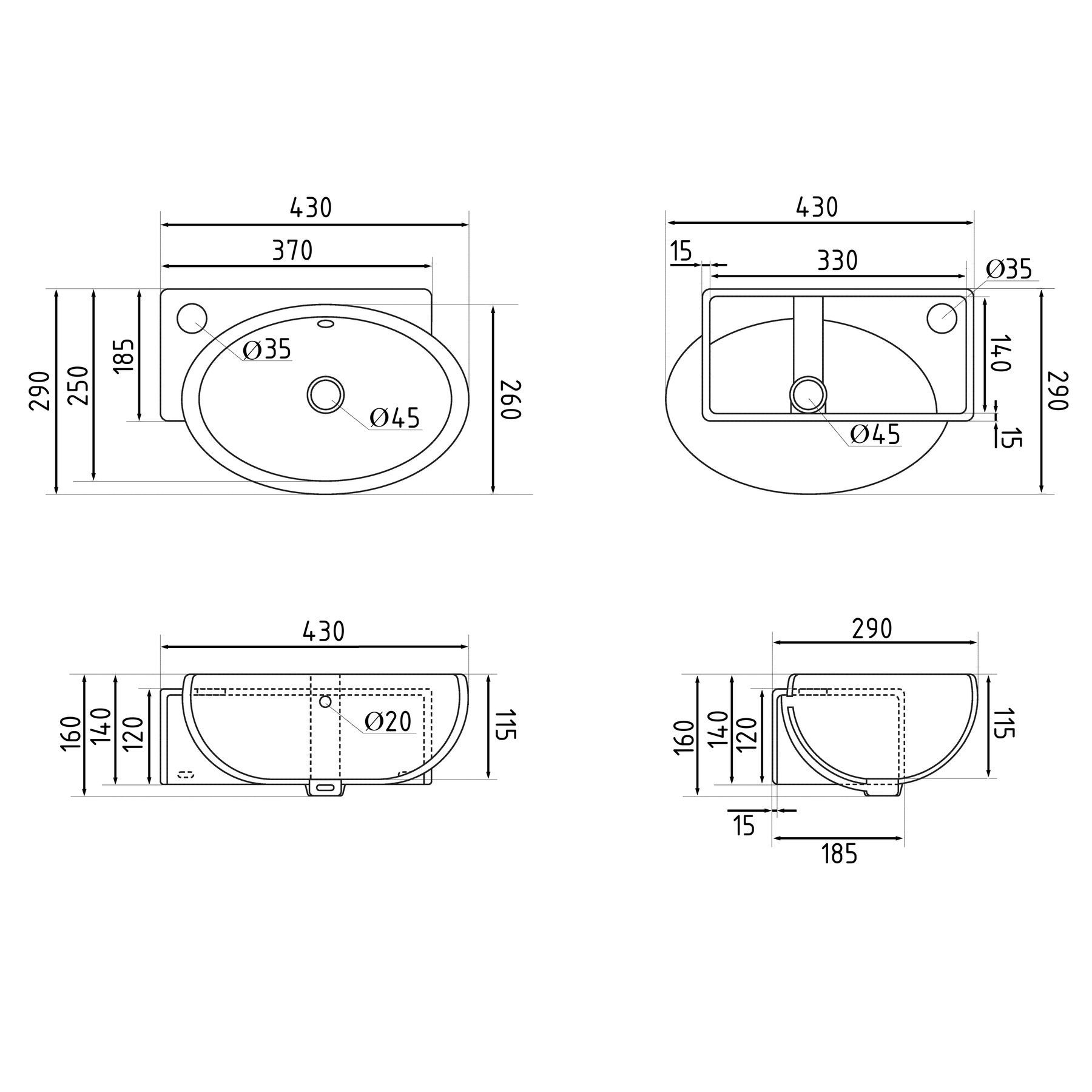 Раковина Qtap Leo 430x285x160 White QT11111008LW