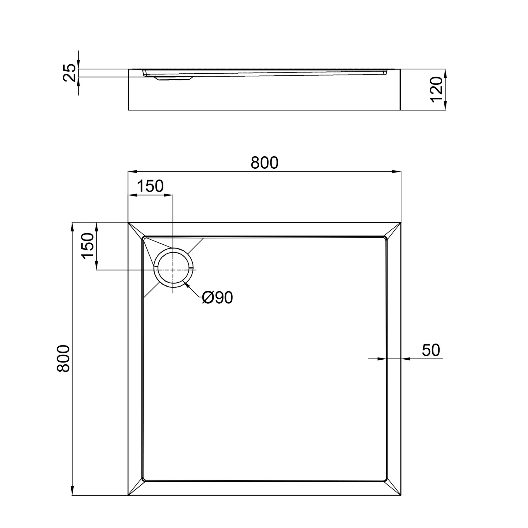 Душевой поддон Qtap Tern 308812C 80x80x12 см + сифон