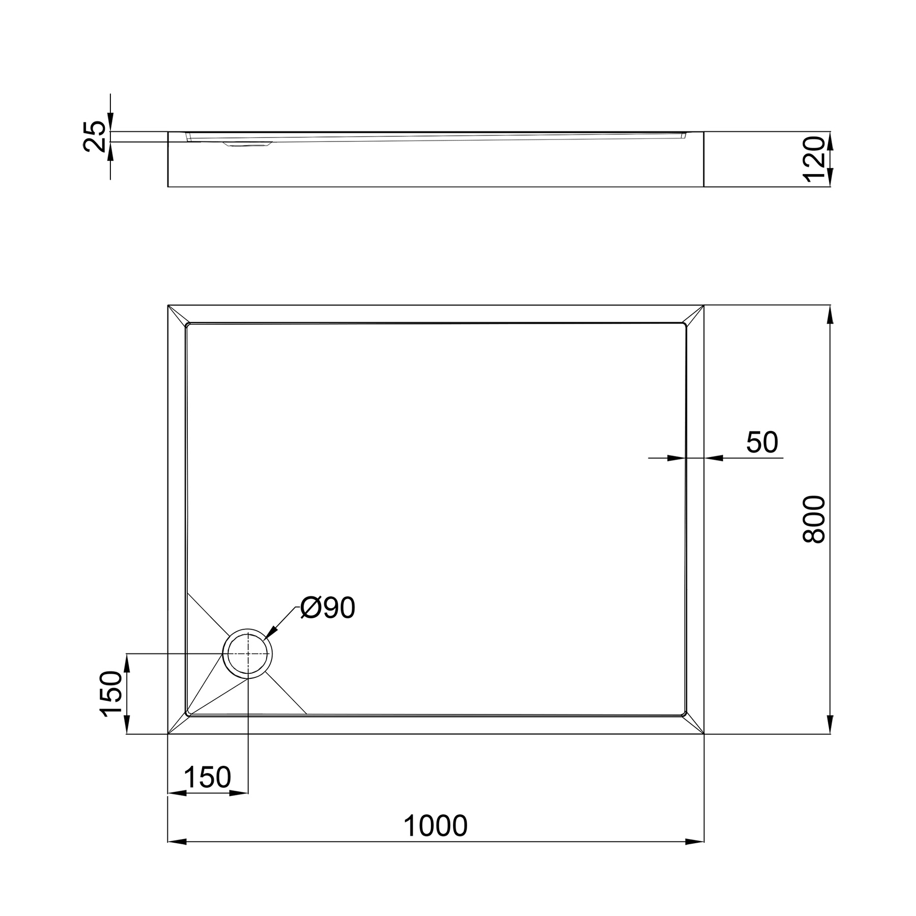 Душевой поддон Qtap Tern 301812C 100x80x12 см + сифон