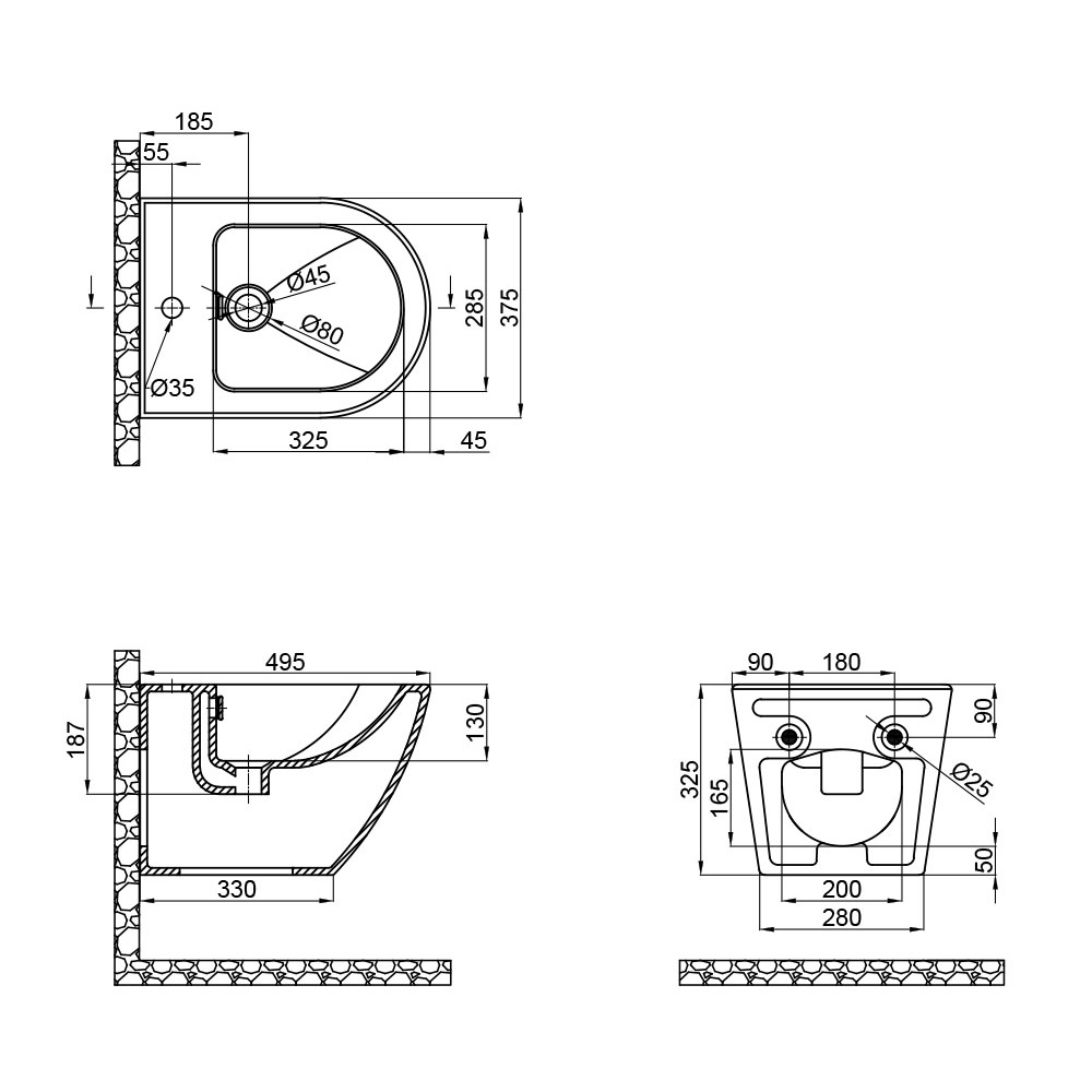 Біде підвісне Qtap Robin 495х370х325 White QT1355046FW