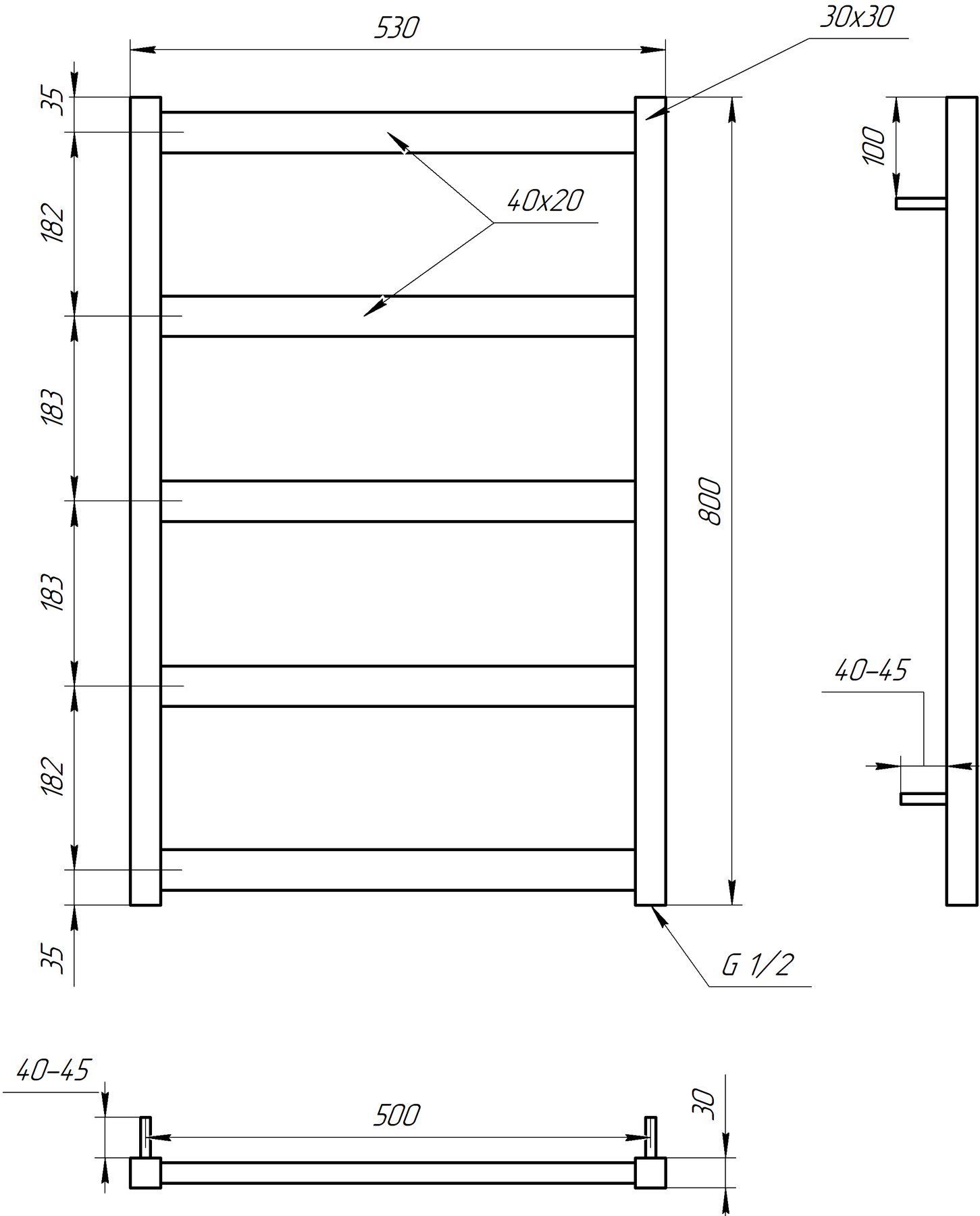 Полотенцесушитель водяной Genesis Aqua Minimal 80x53 см Черный (GA-6001)