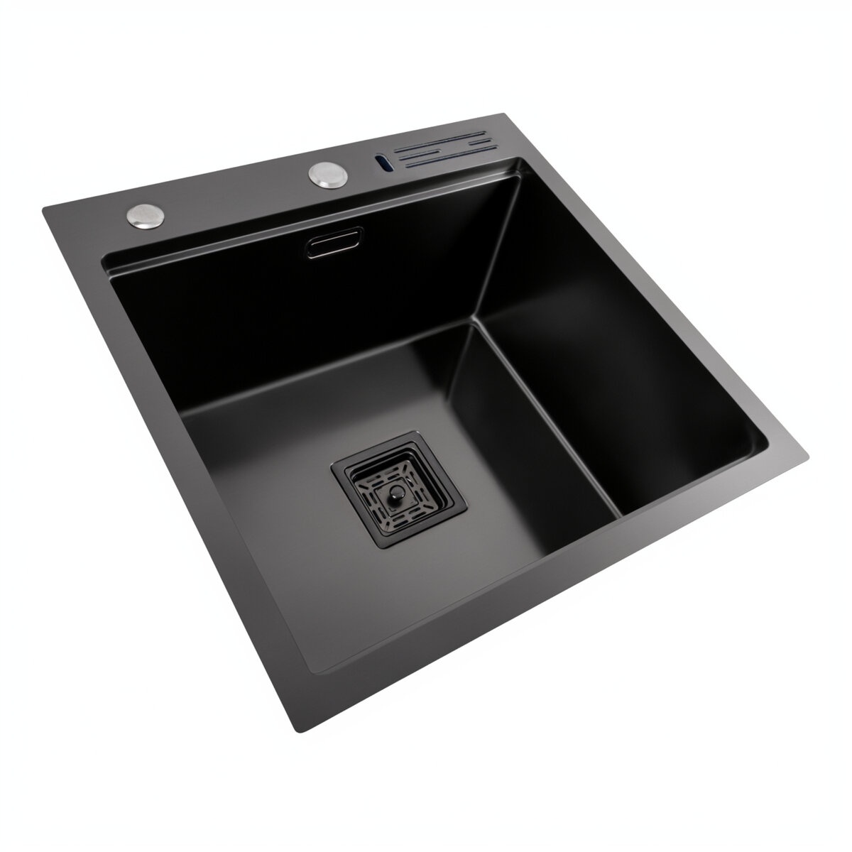 Кухонна мийка Platinum Handmade 50х50 PVD з підставкою для ножів Чорна
