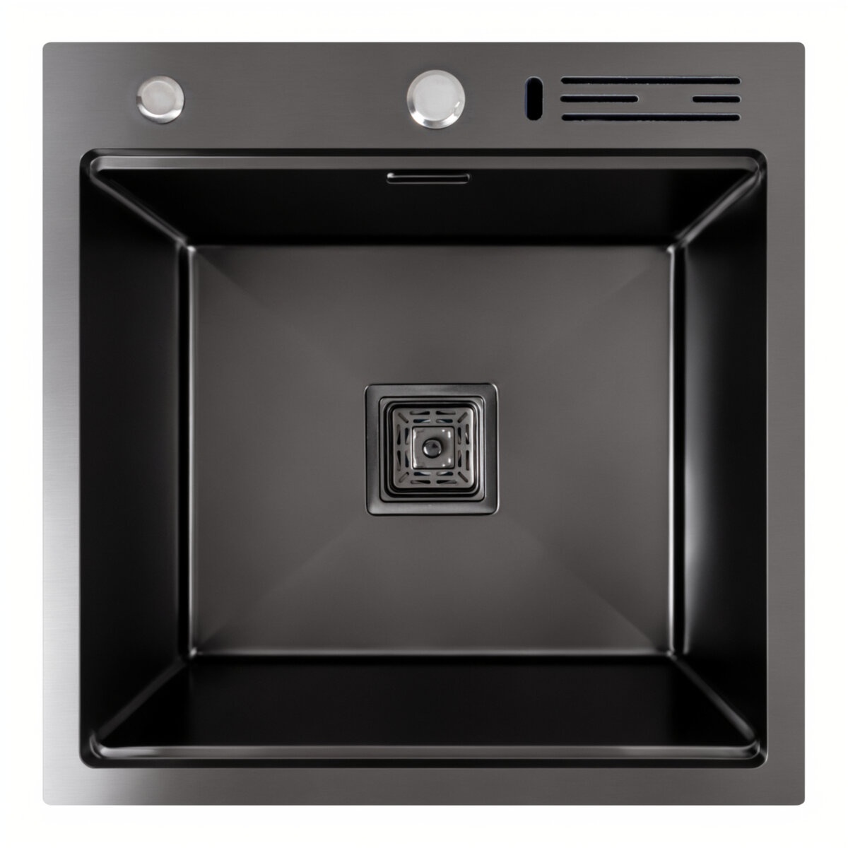 Кухонна мийка Platinum Handmade 50х50 PVD з підставкою для ножів Чорна
