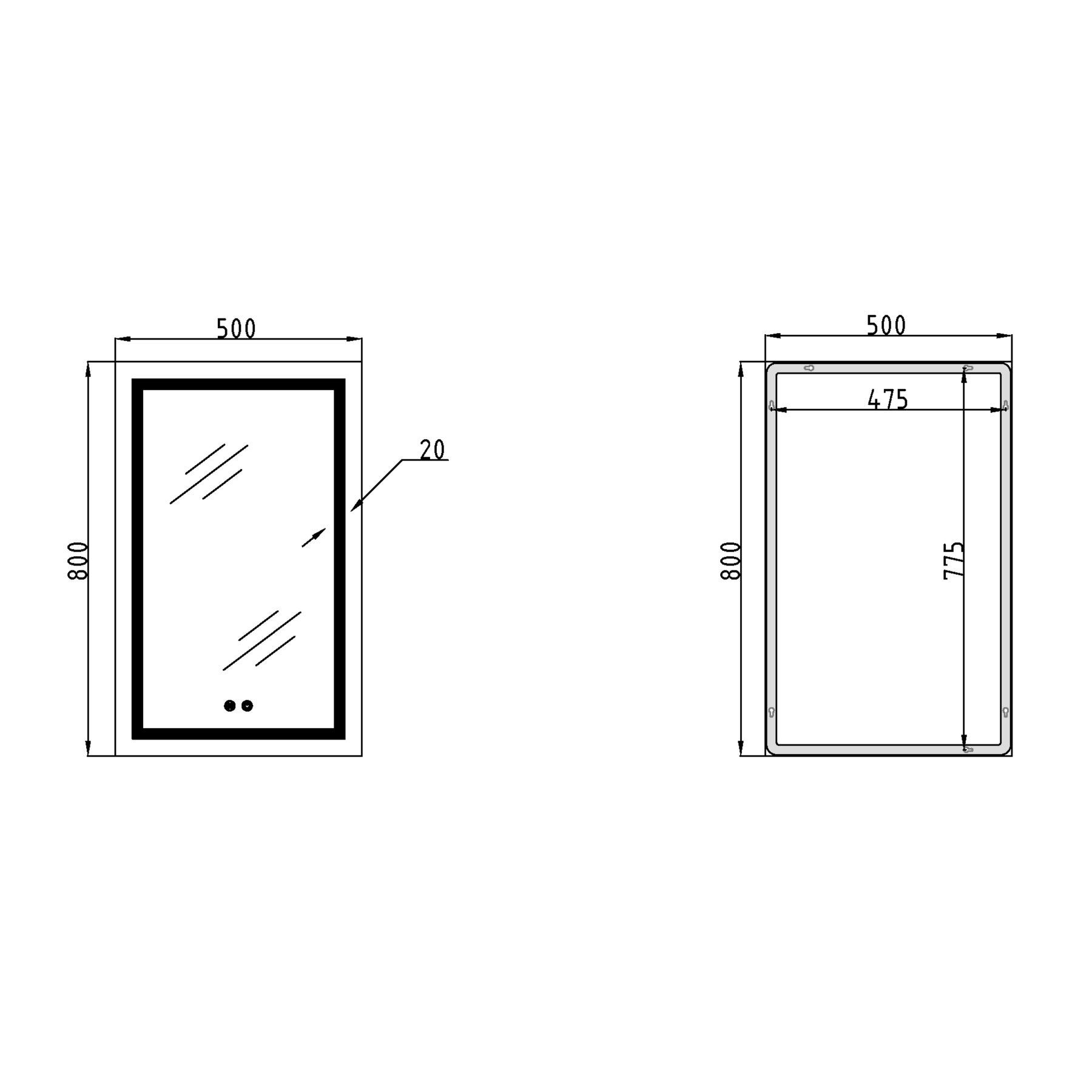 Дзеркало Qtap Mideya (DC-F936) 500х800 з LED-підсвічуванням Touch, з антизапотіванням, димером QT2078F936W