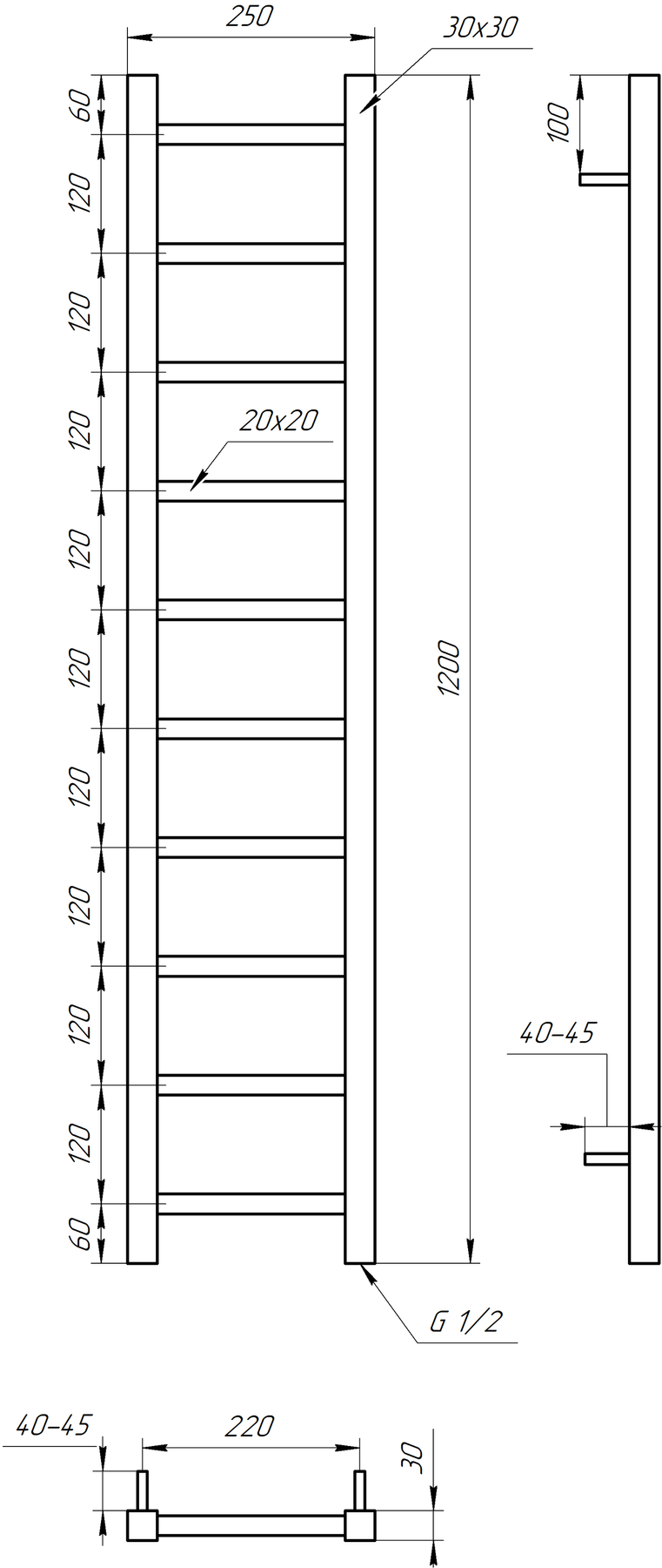 Полотенцесушитель электрический Genesis Aqua Scala 120x25 см Белый (GA-36042)