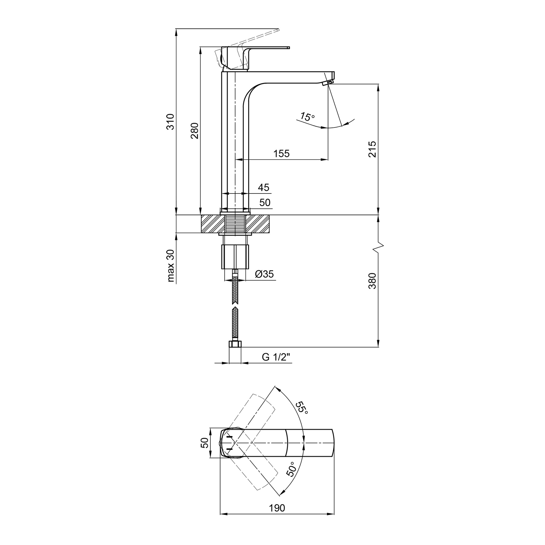 Змішувач для раковини Qtap Lipno високий QTLIPNO10H23101G Graphite