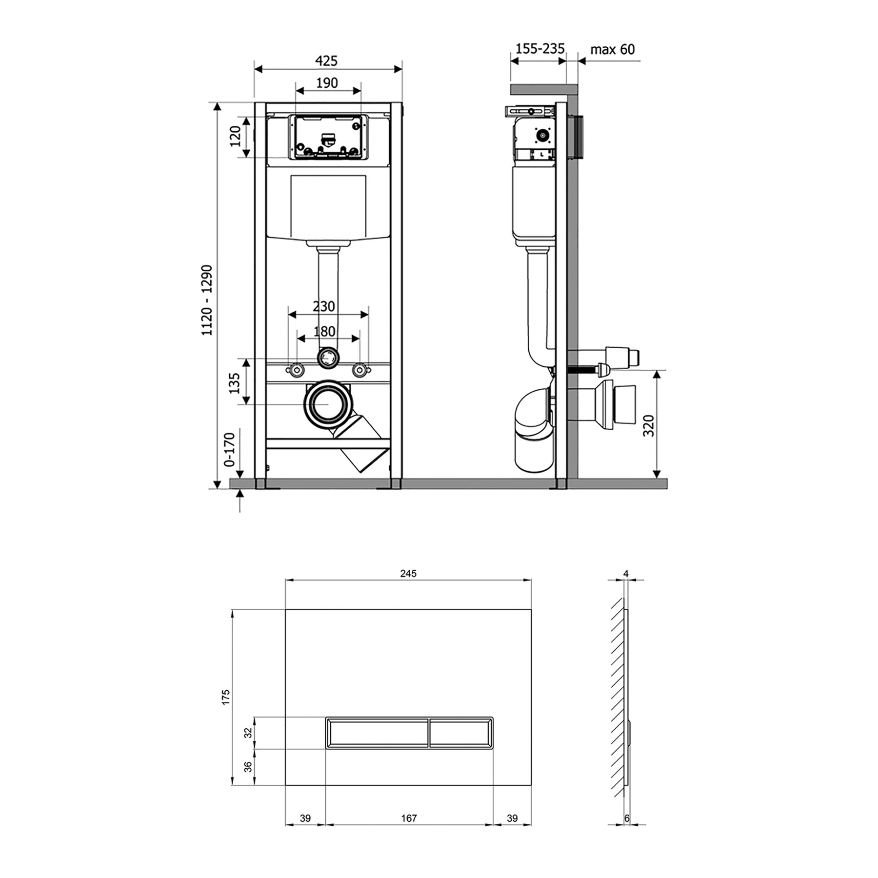 Набір інсталяція 4 в 1 Qtap Nest ST з лінійною панеллю змиву QT0133M425V1105GW