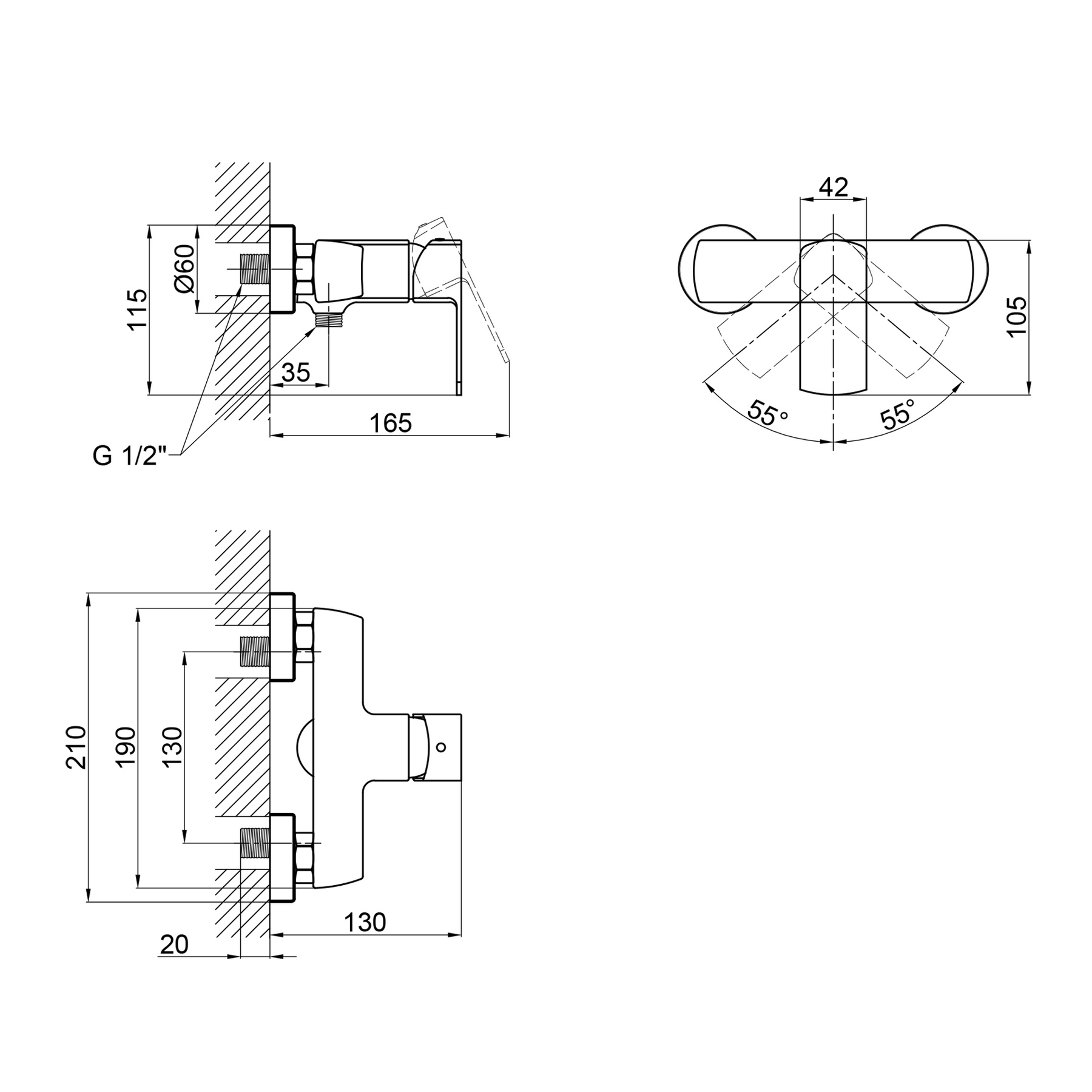 Змішувач для душу Qtap Lipno QTLIPNO4023101G Graphite