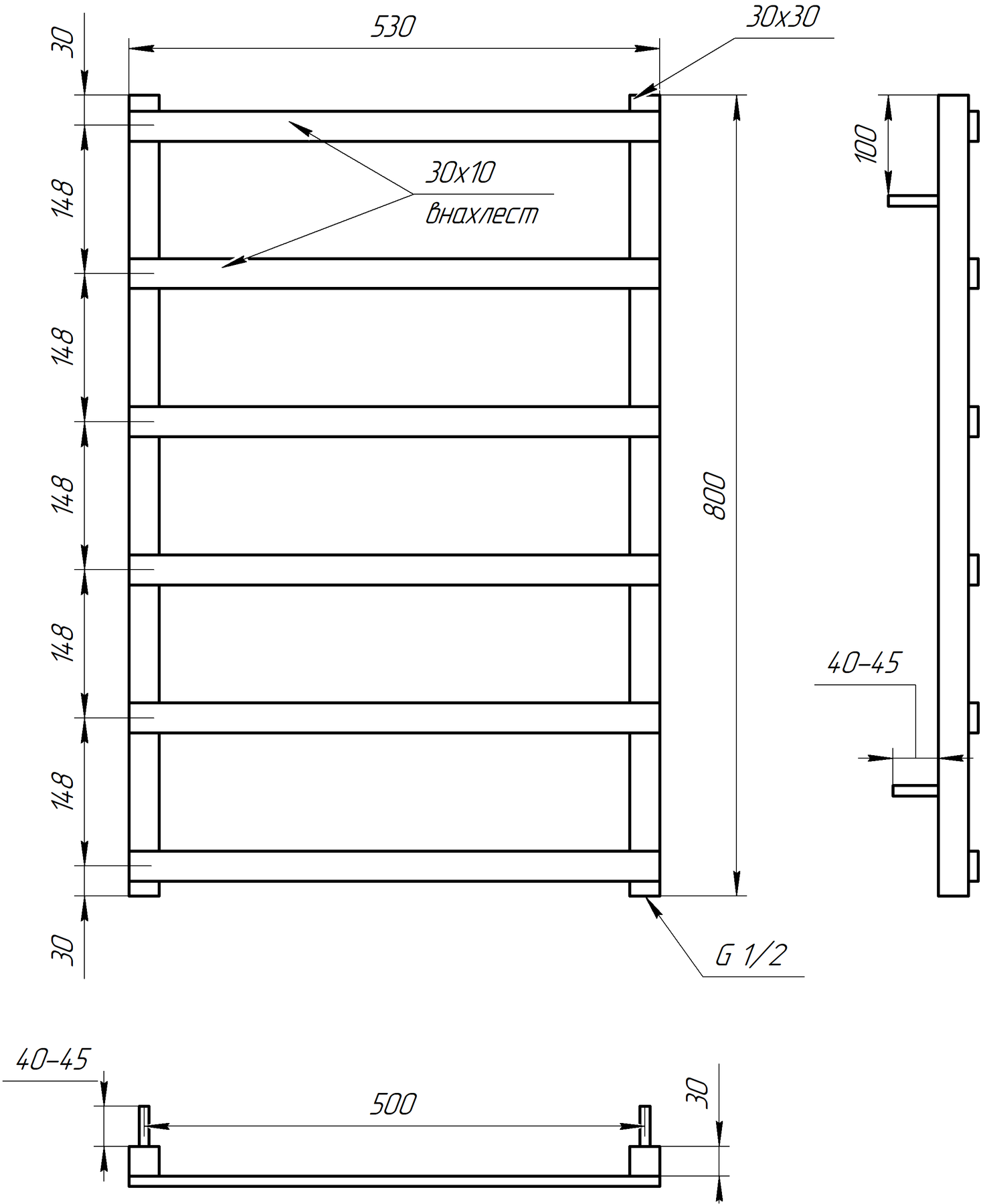 Полотенцесушитель электрический Genesis Aqua Basis Light 80x53 см Черный (GA-1904)