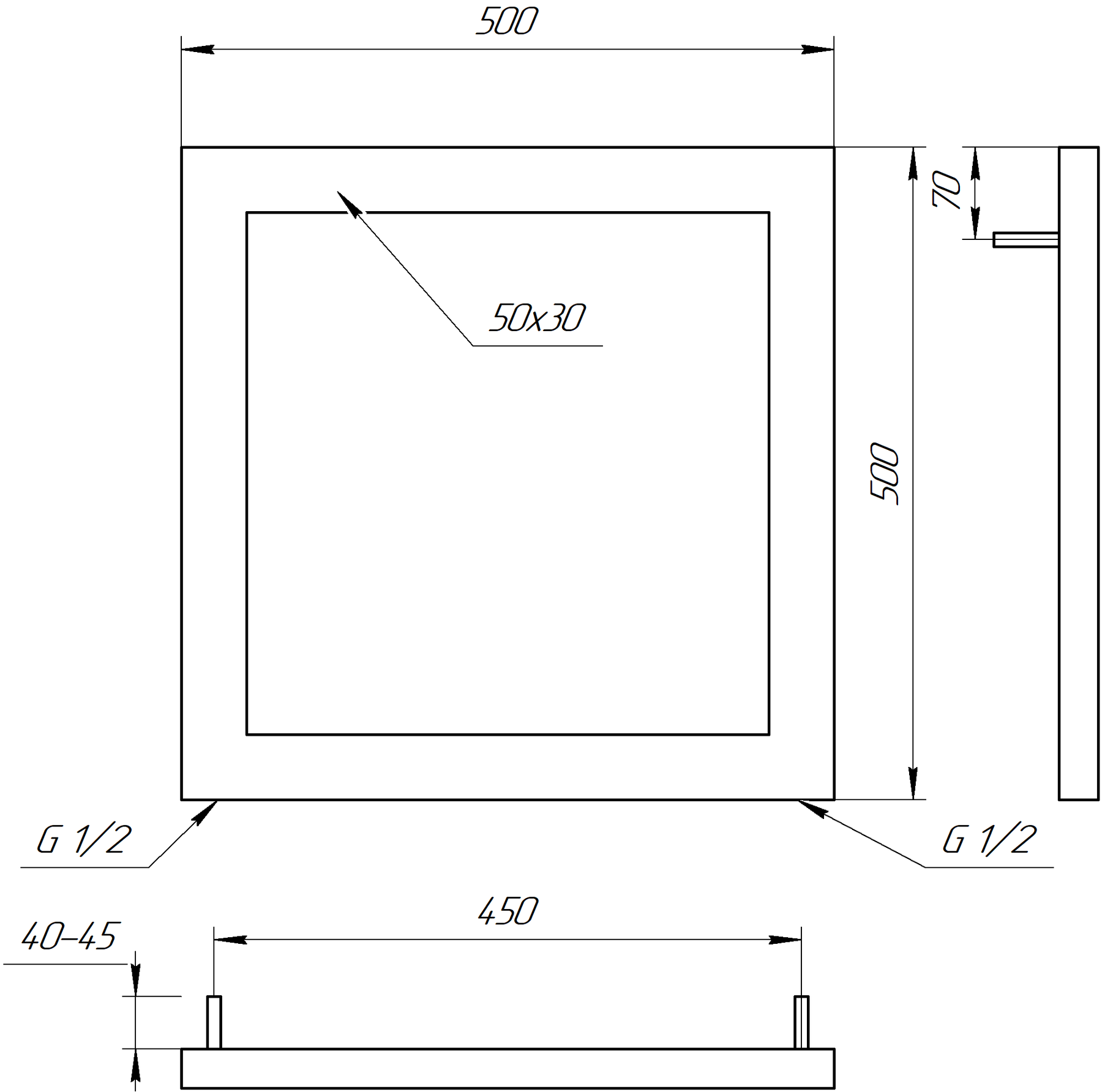 Полотенцесушитель водяной Genesis Aqua Simple 50x50 см Черный (GA-60001)