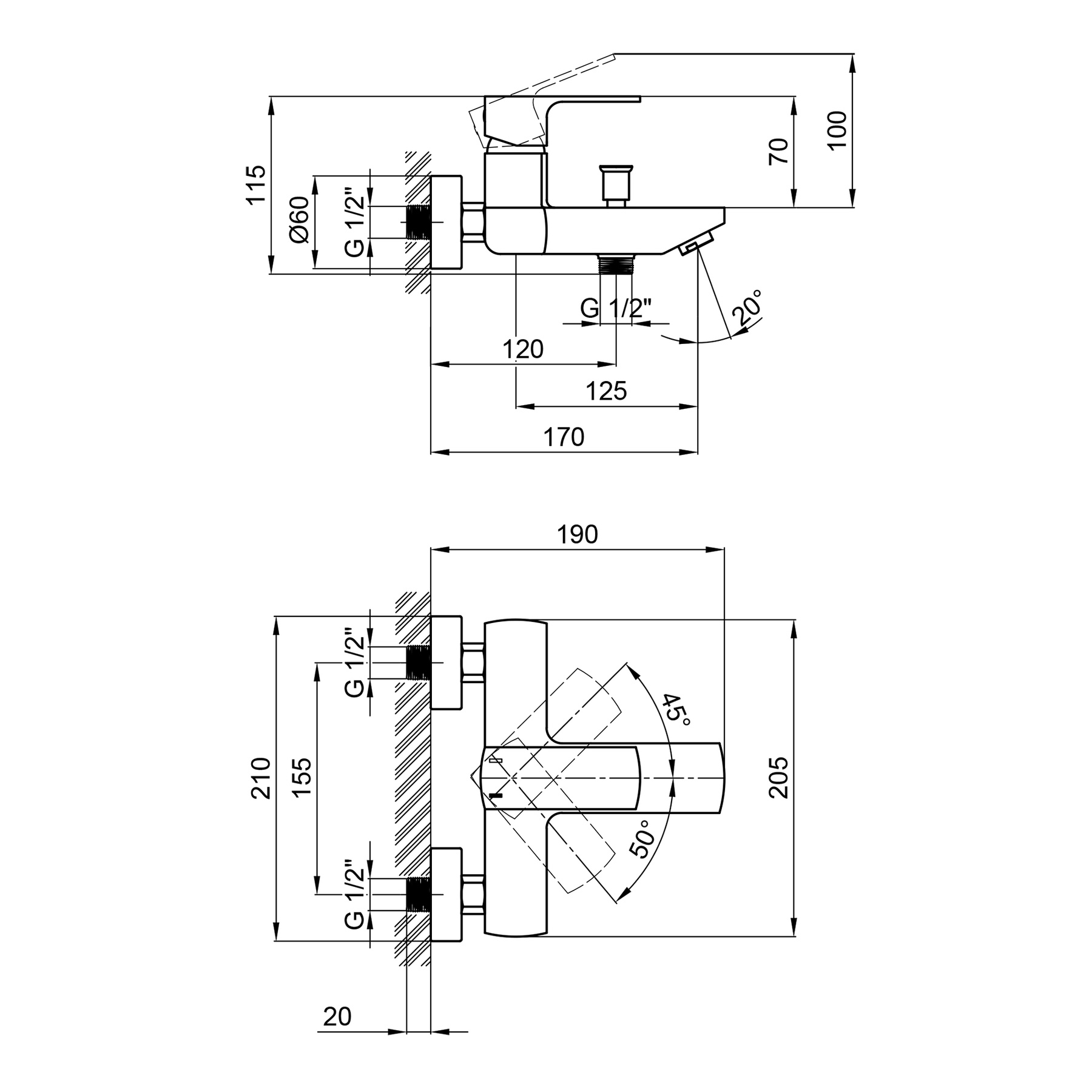 Смеситель для ванны Qtap Lipno QTNH3023101DG Graphite