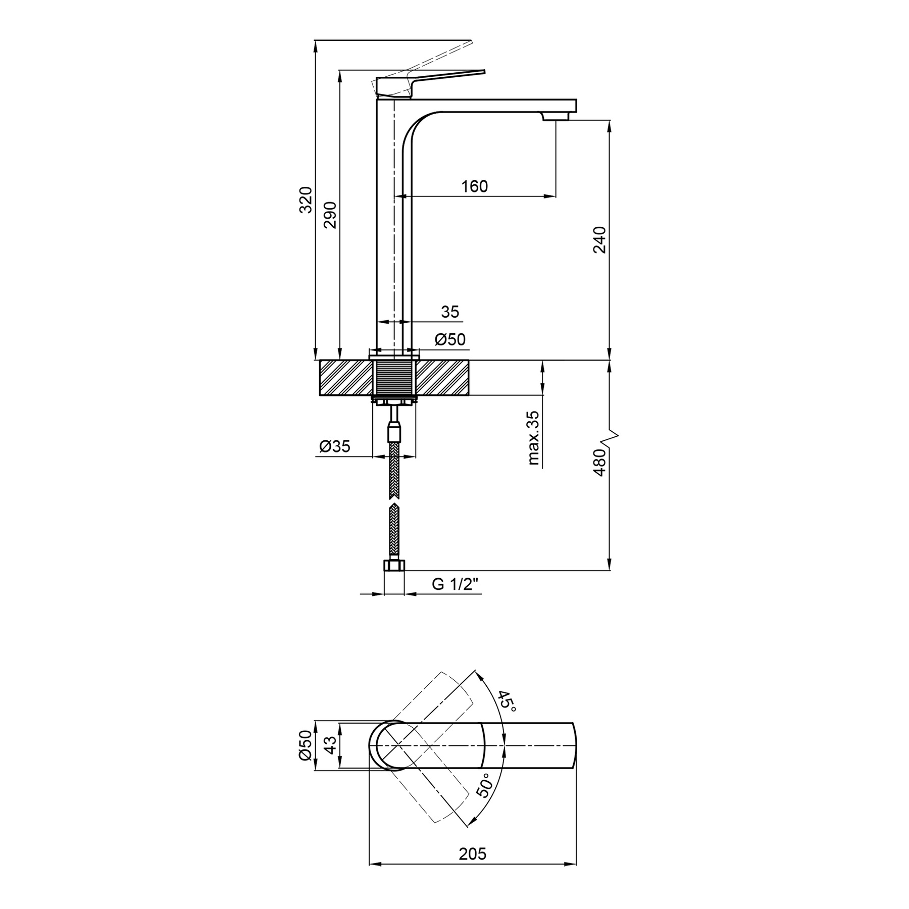 Смеситель для раковины Qtap Slavonice высокий QTSLA1042H103B Black Matt