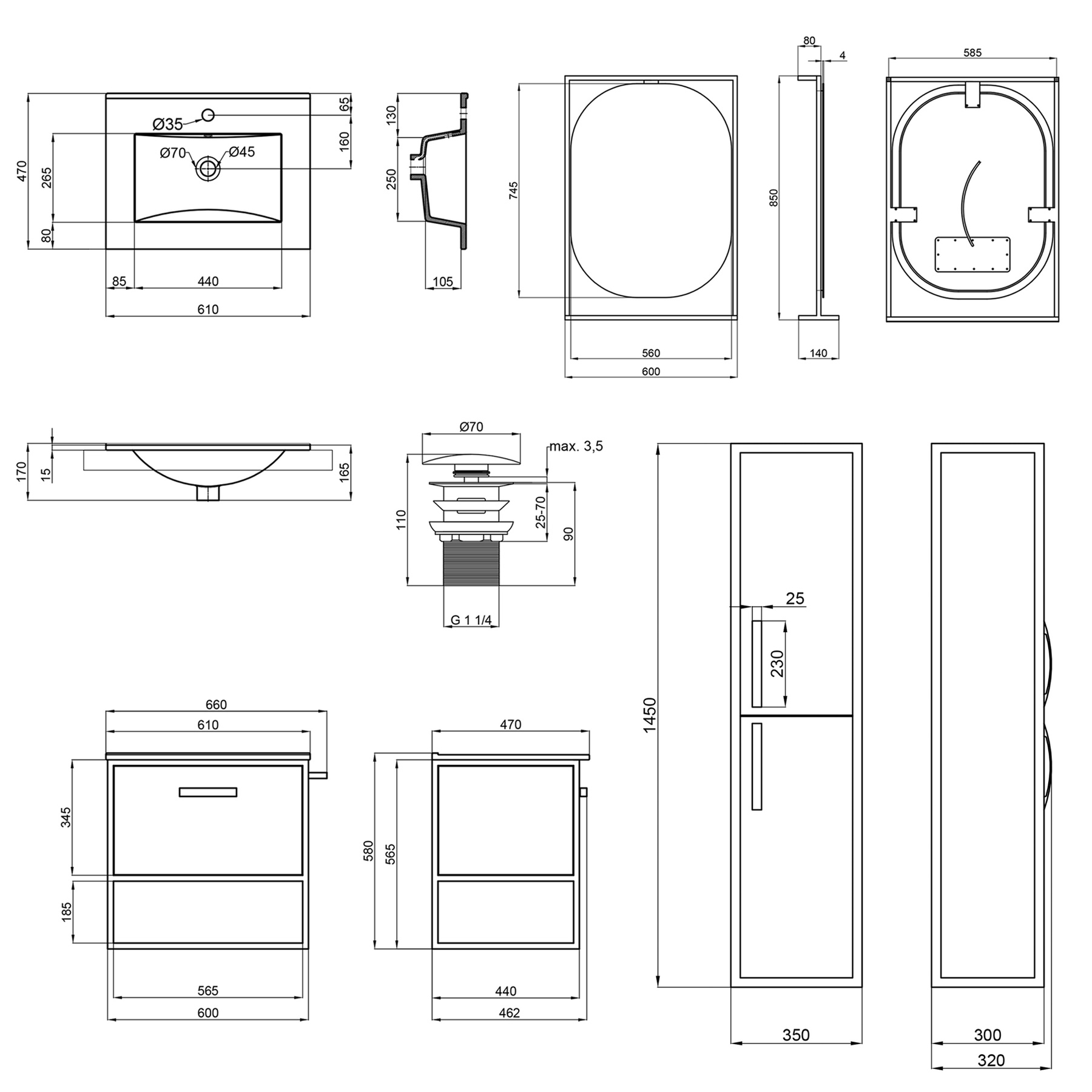 Комплект мебели для ванной Qtap Taurus тумба с раковиной + зеркало + пенал QT044TA42967