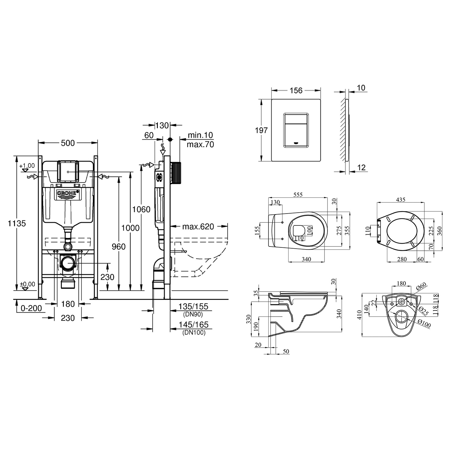 Комплект 4 в 1: Інсталяція Grohe Rapid SL 38840000 з панеллю змиву Even 38966000 + унітаз A534UF Rimless з сидінням Slim Soft Close дюропласт (UA38840966A)