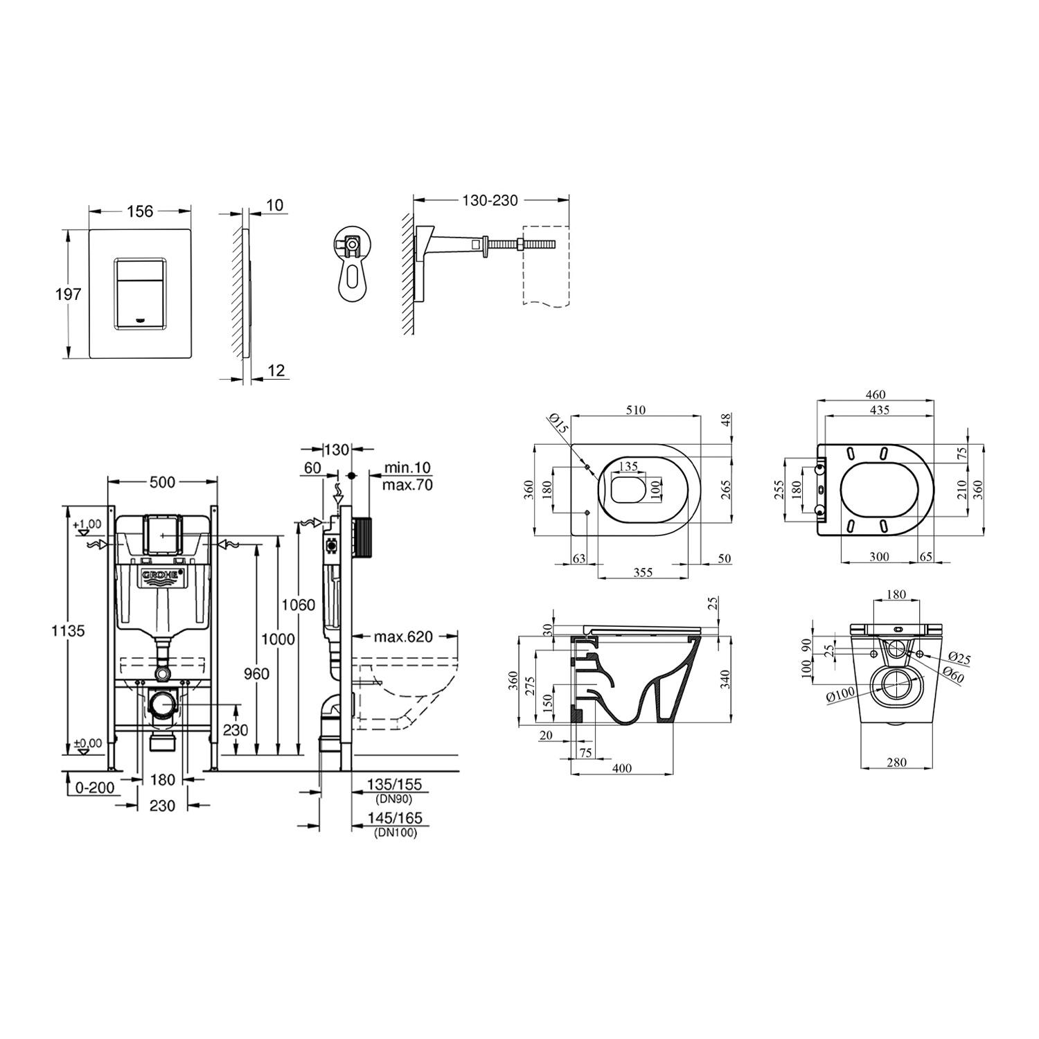 Комплект 4 в 1: Інсталяція GROHE Rapid SL 3 в 1 3884966Q + Унітаз безободковий Kroner Armada WHI513636 RIMLESS з сидінням Slim Duroplast / Soft-close / Quick relase KA513636WHIR (3884966KA513636)