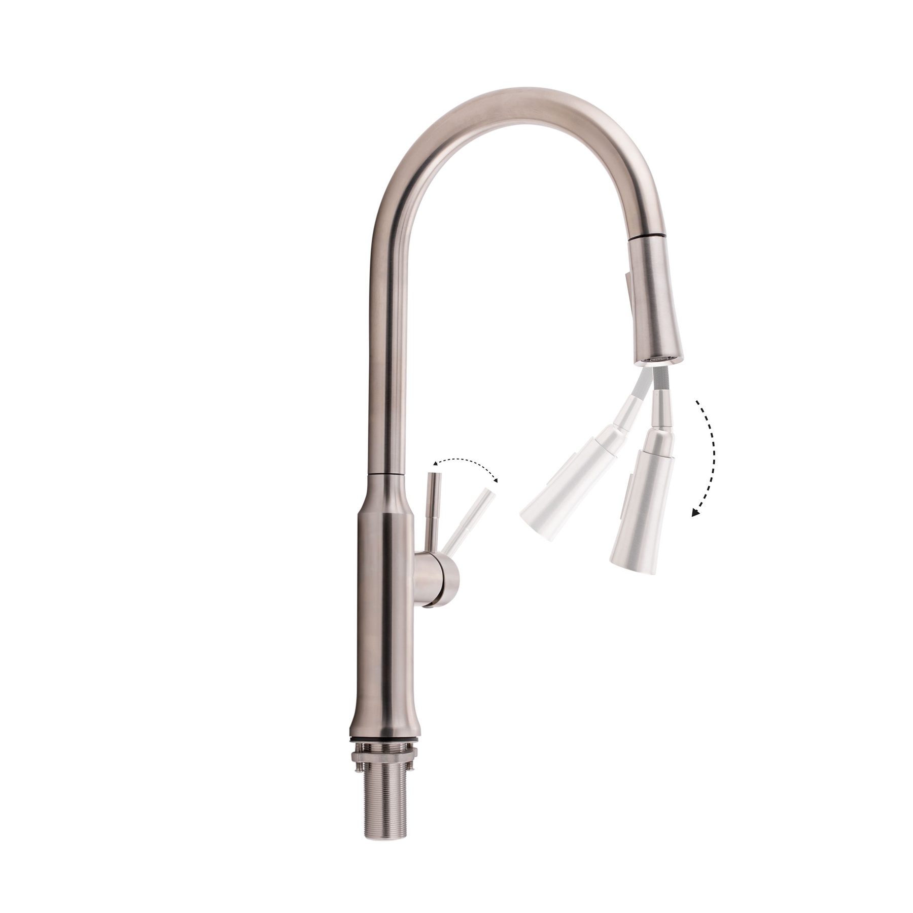 Змішувач для кухні Qtap Baruska з висувним виливом QTBAR9137103UN Brushed Nickel PVD