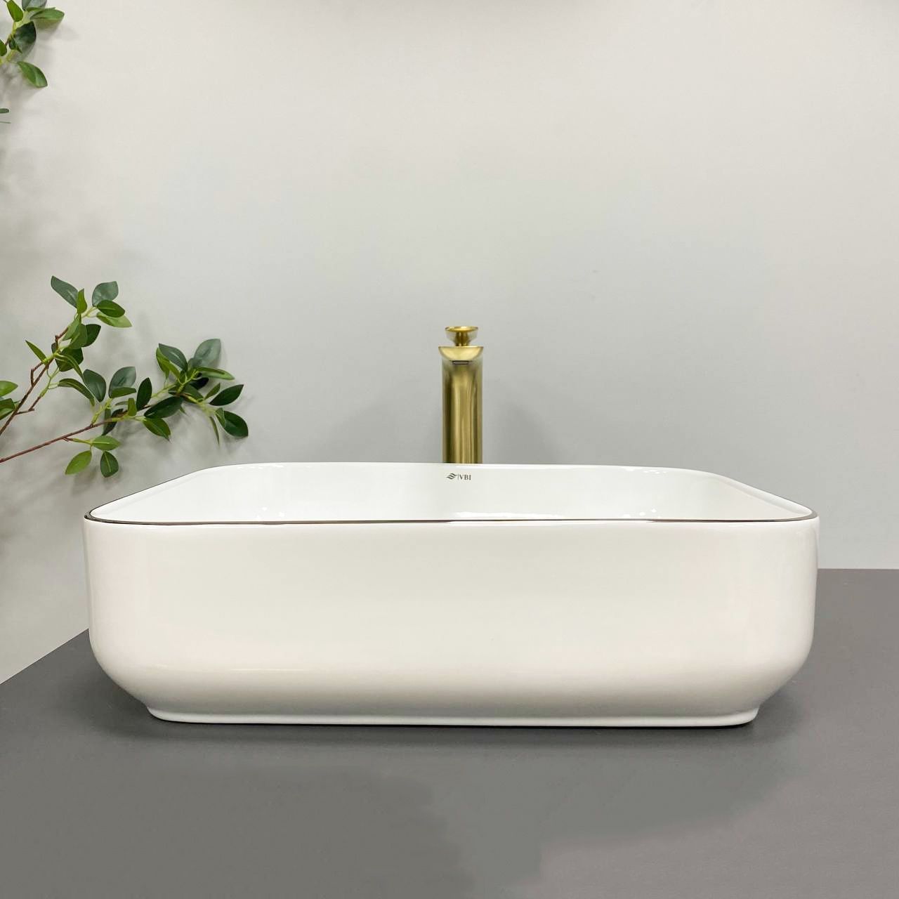Умивальник (раковина) VBI PALERMO WHITE ROSE GOLD EDGE накладний